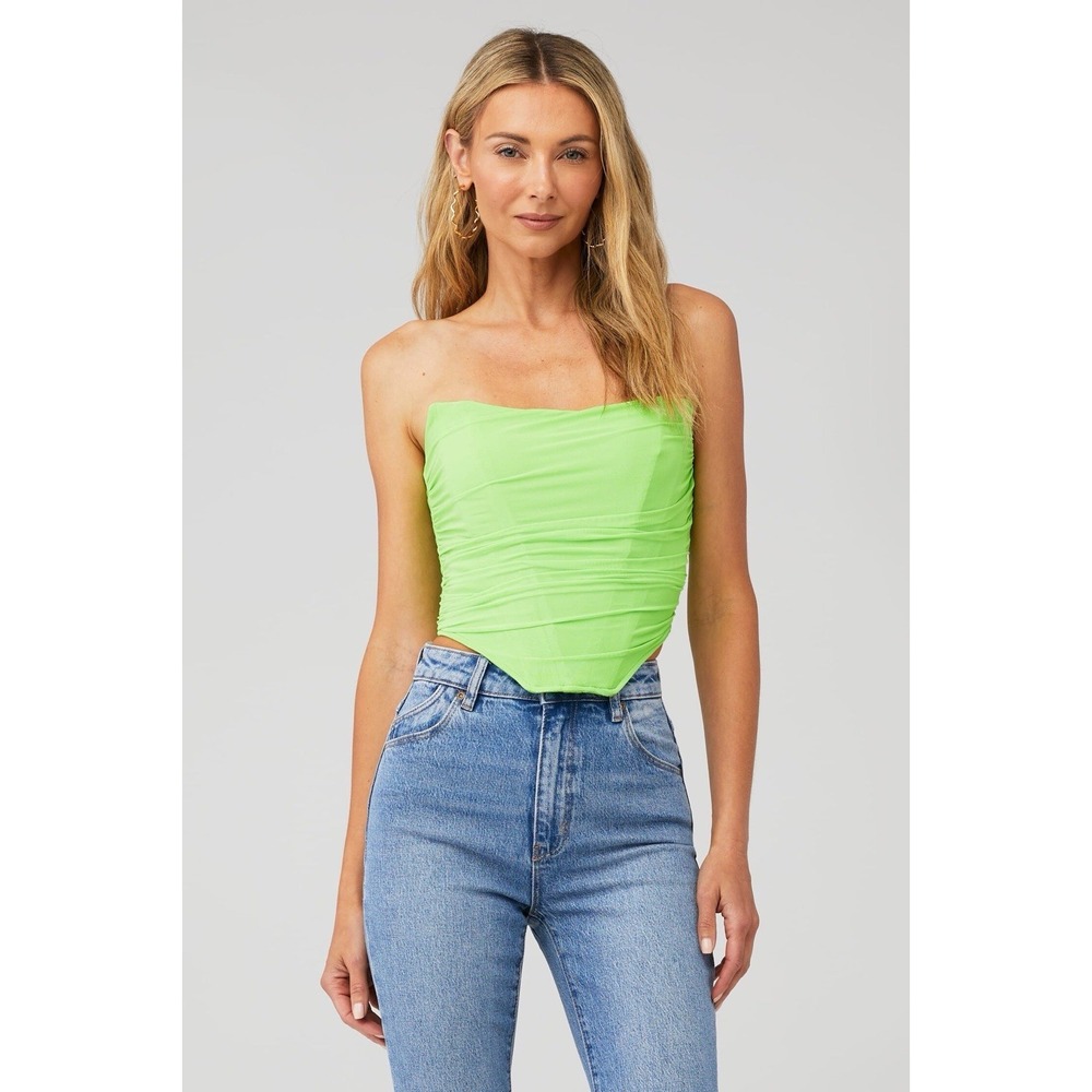 Steve Madden Strapless Mesh Corset Top Women's Size Medium Green Neon Bright
